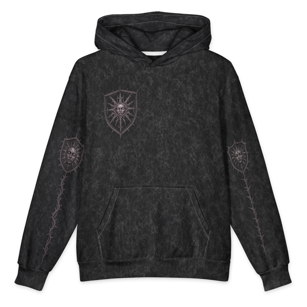 Forbidden Transmission Oversized Cotton Hoodie, Black Wash, front Printful mockup