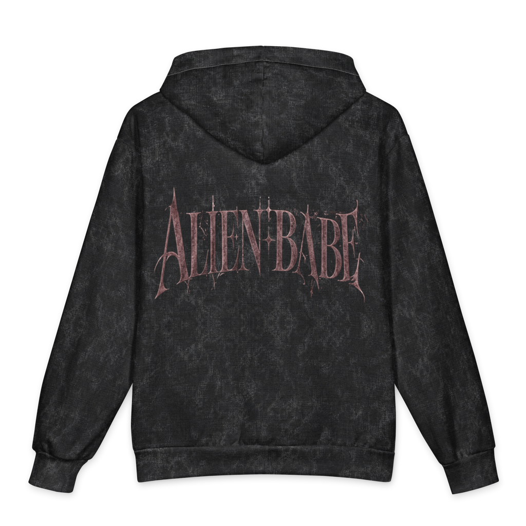 Veiled Madonna Oversized Cotton Hoodie, Black Wash, back Printful mockup