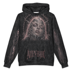 Veiled Madonna Oversized Cotton Hoodie, Black Wash, front Printful mockup