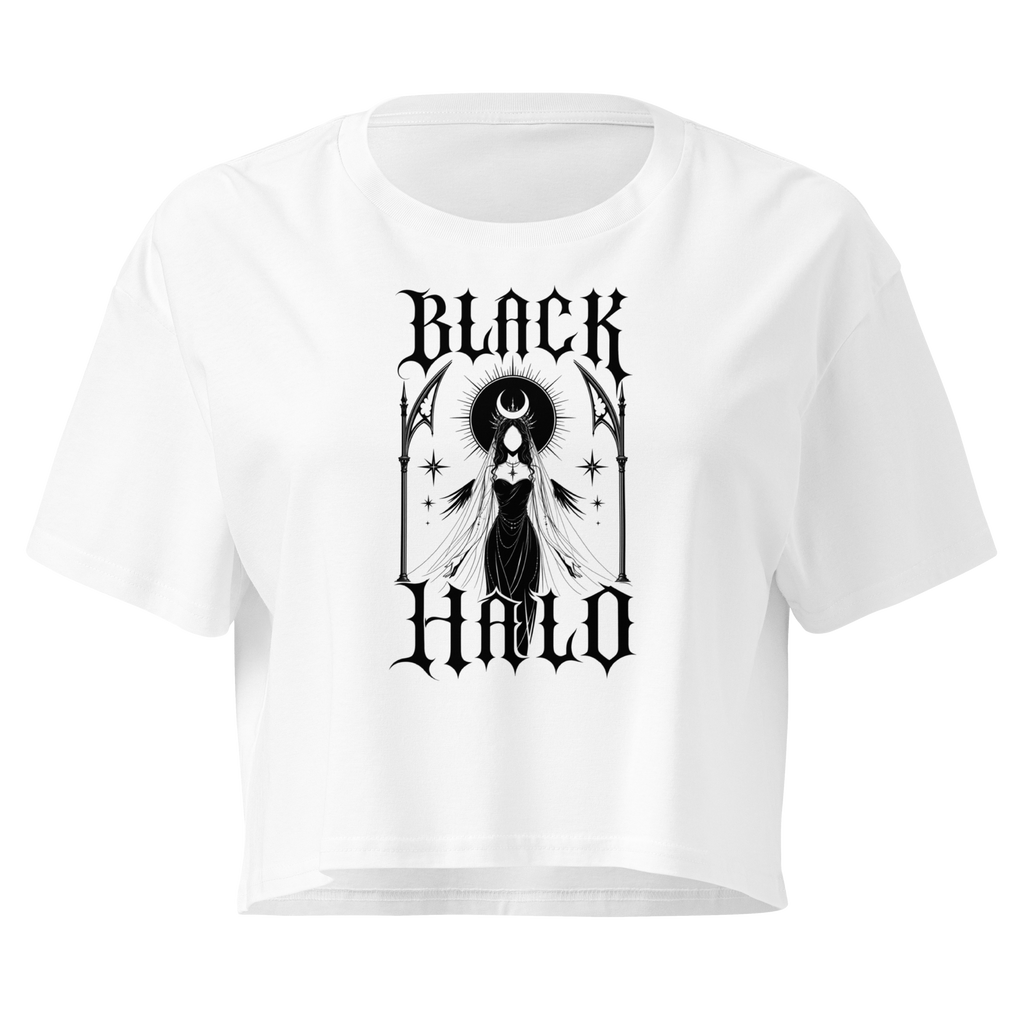 Black Halo Crop Top - Design III White