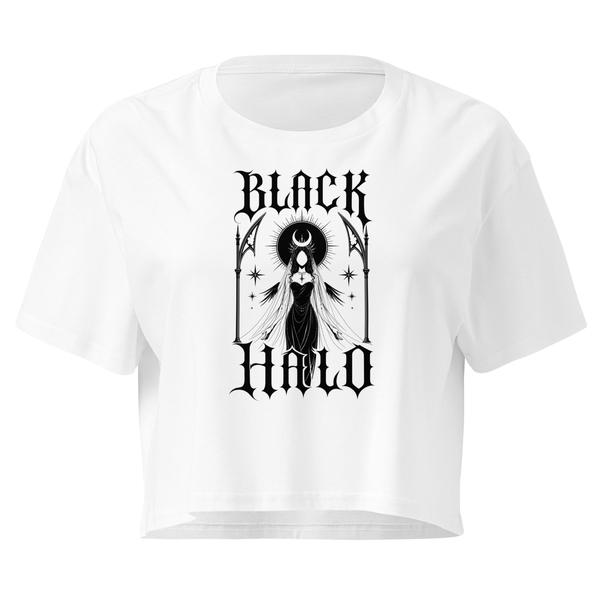 Black Halo Crop Top - Design III White