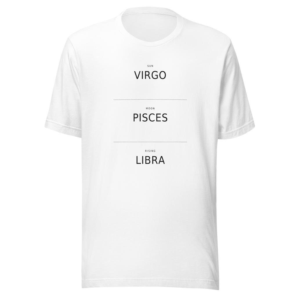 The Big Three Tee, White — personalized birth chart apparel by Starlyzed