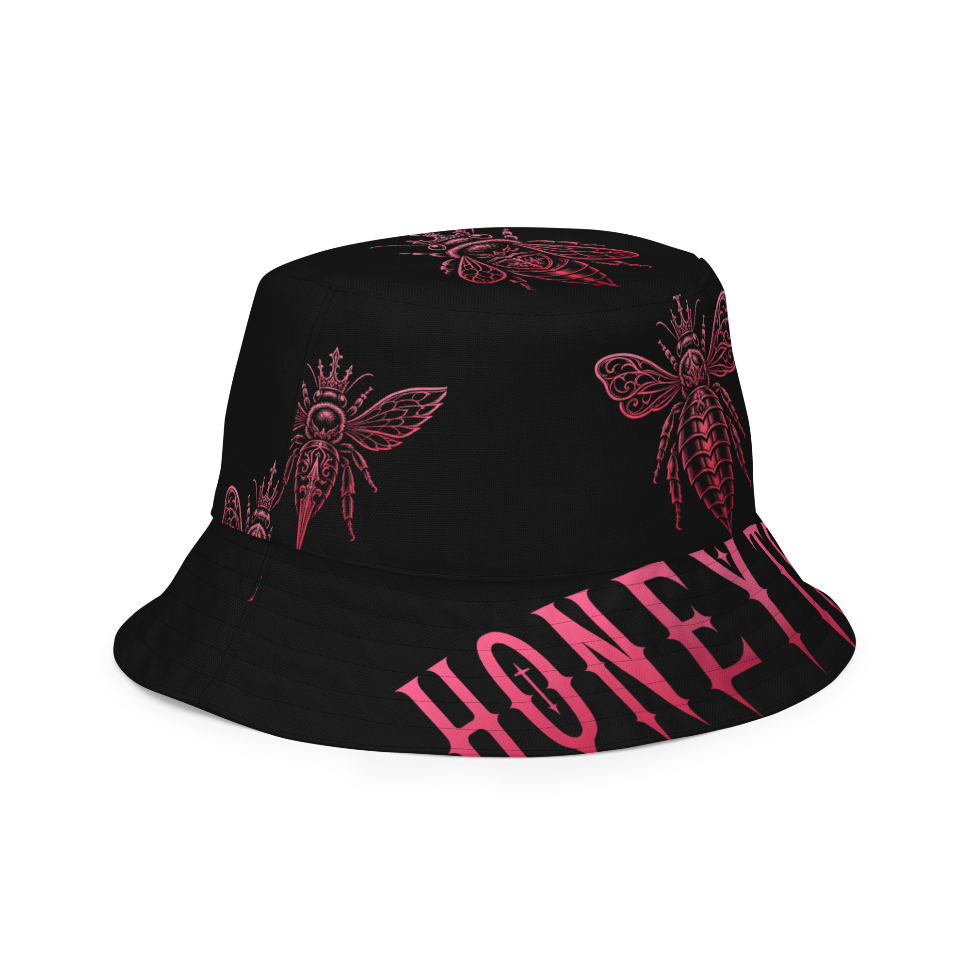 Honeytrap Bee Court Reversible Bucket Hat - Black outside angle