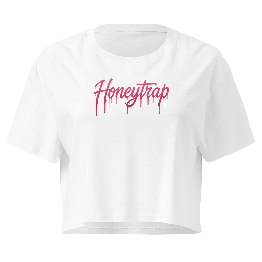 Honeytrap Dripping Script Crop Top - White front