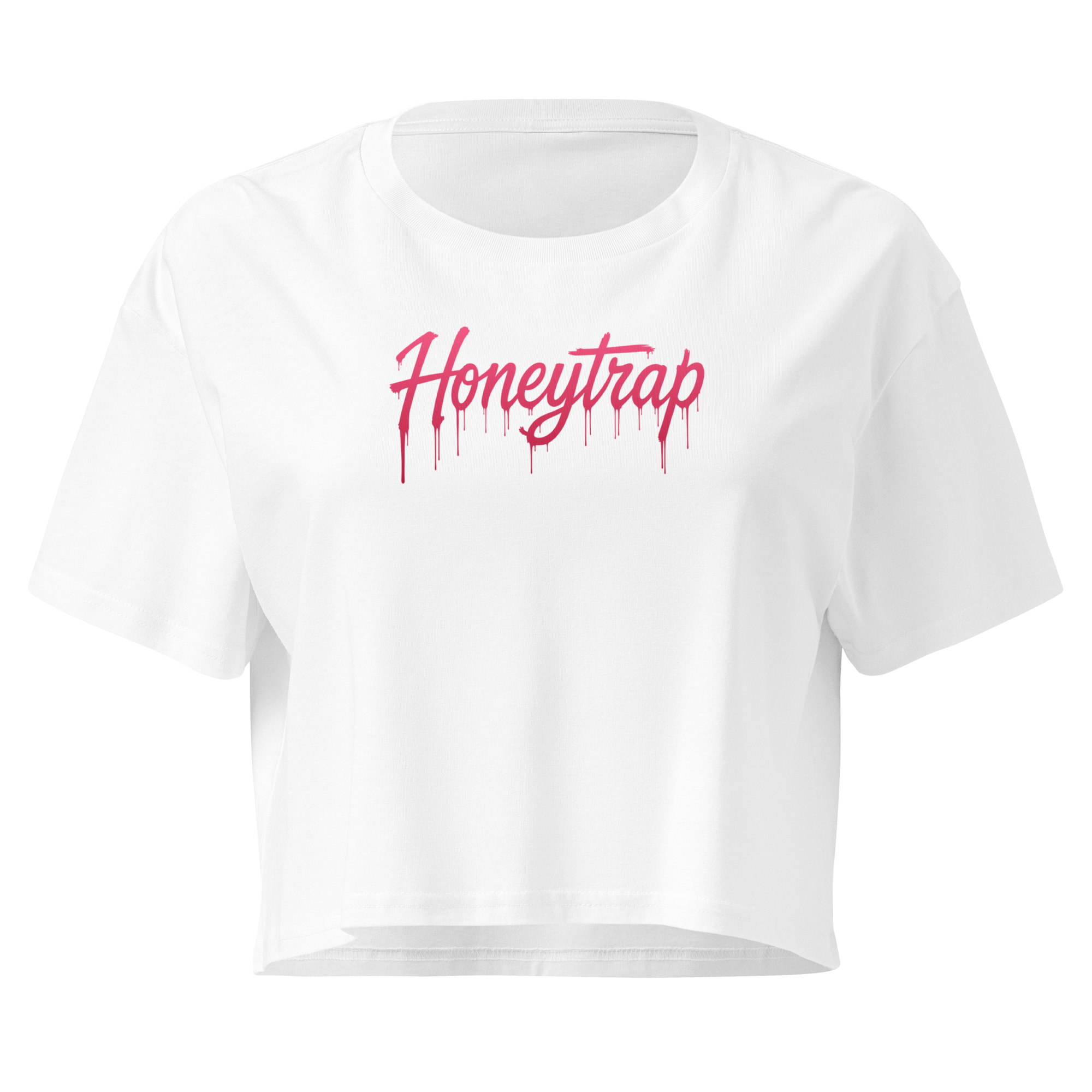 Honeytrap Dripping Script Crop Top - White front