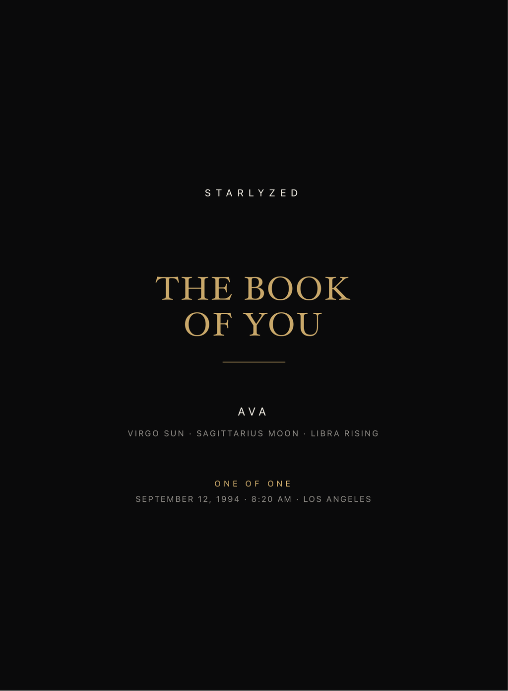 The Book of You — the cover. A sample; your book is sealed with your own chart.
