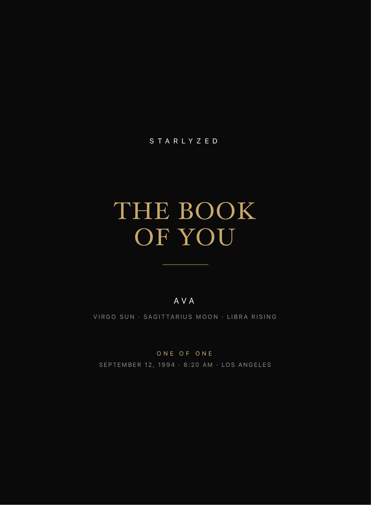 The Book of You — the cover. A sample; your book is sealed with your own chart.