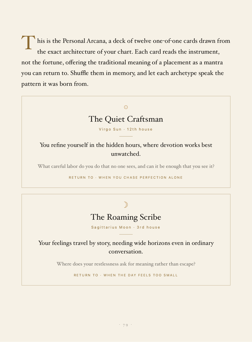 The Book of You — your Personal Arcana (sample cards).