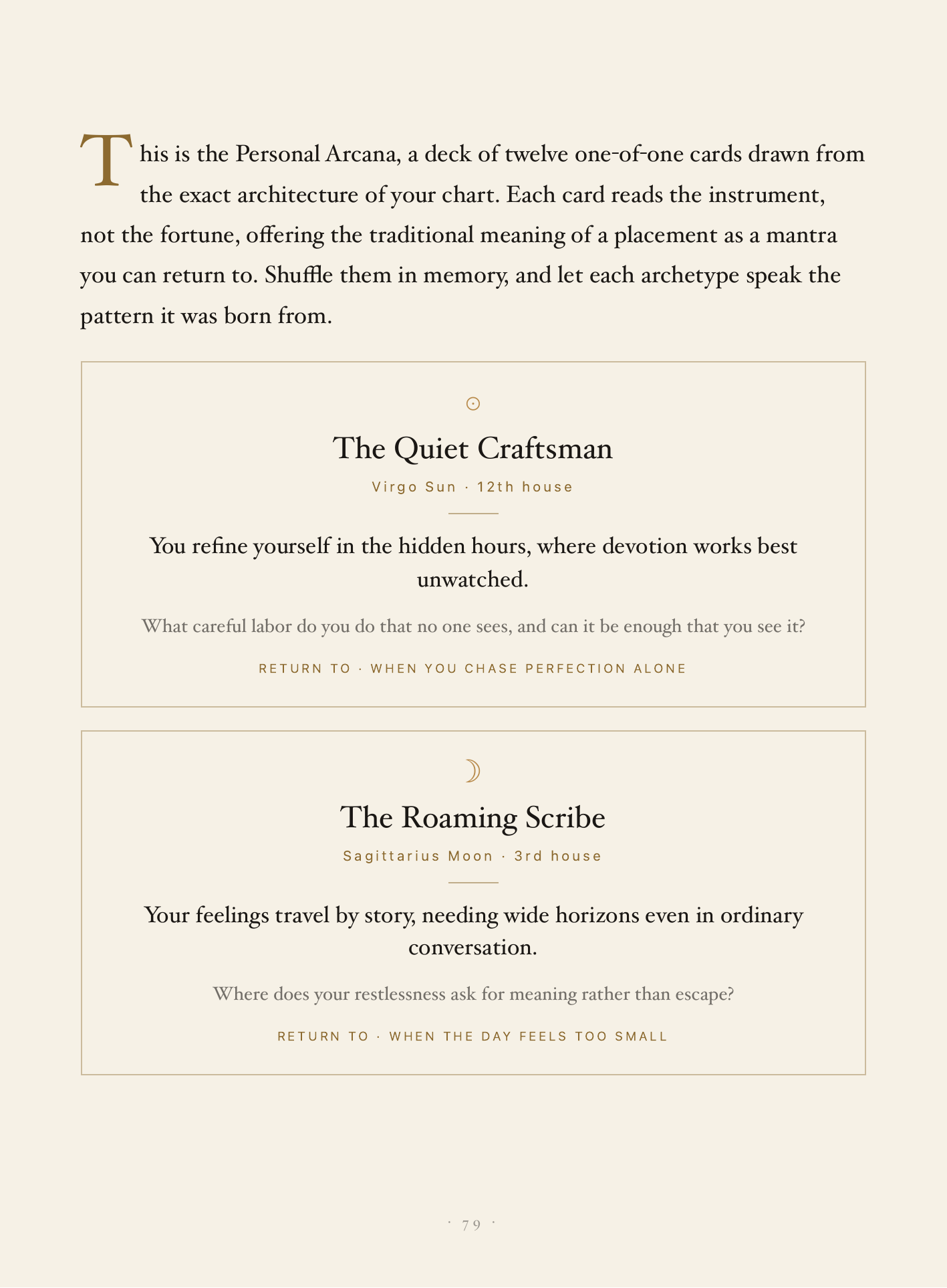 The Book of You — your Personal Arcana (sample cards).