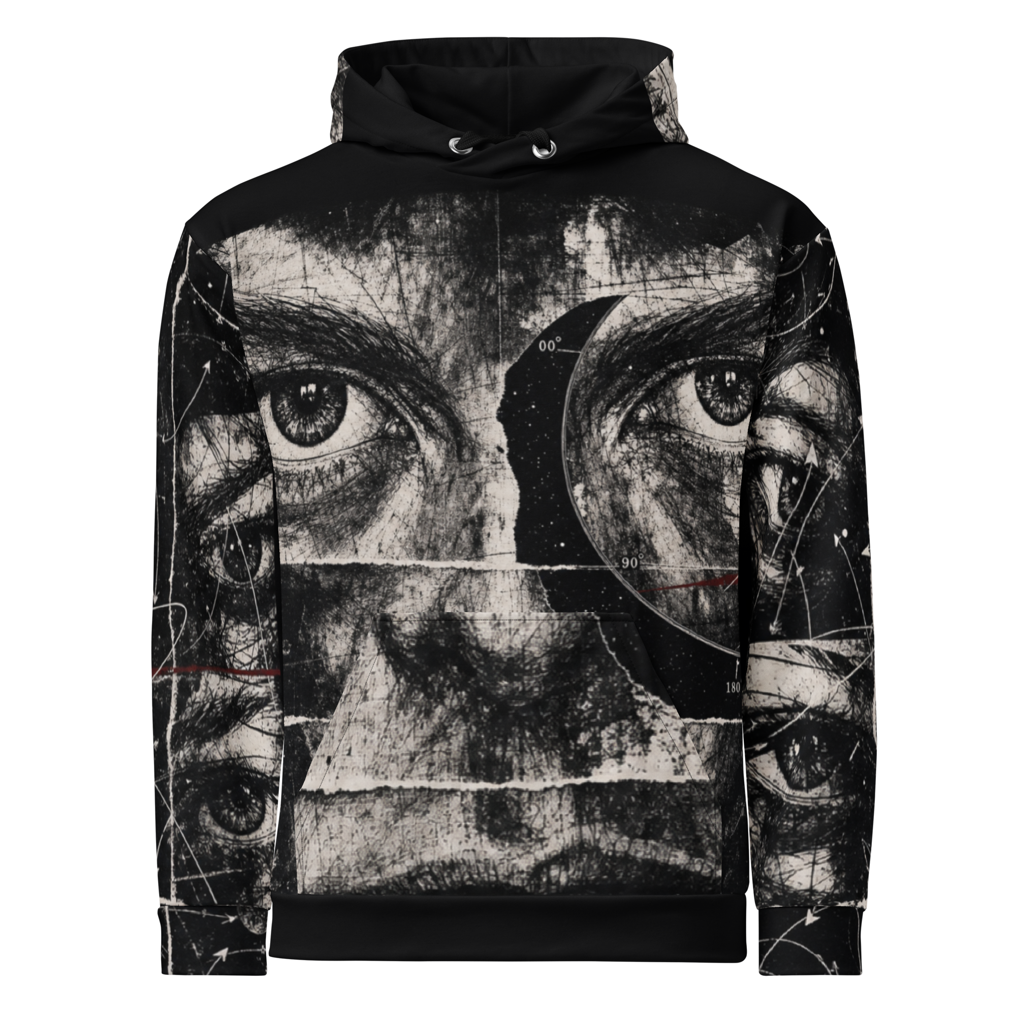 Lunar Afterimage AOP Hoodie - Black Print front view