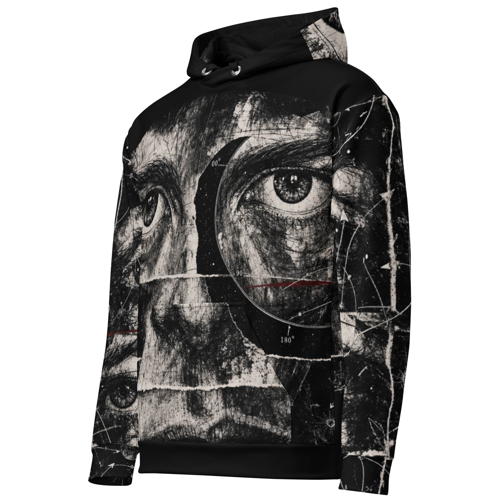 Lunar Afterimage AOP Hoodie - Black Print side view