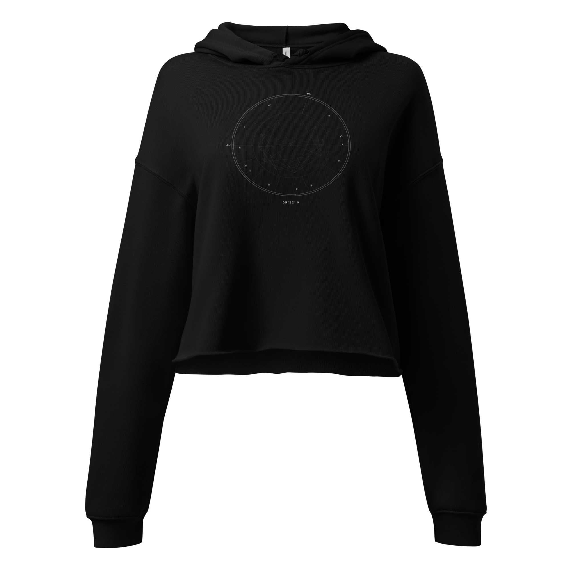The Natal Chart Crop Hoodie, Black — personalized birth chart apparel by Starlyzed