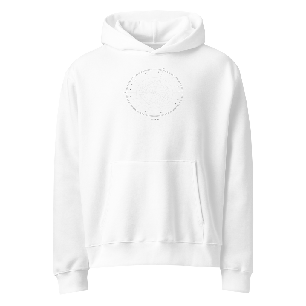 The Natal Chart Hoodie, White — personalized birth chart apparel by Starlyzed