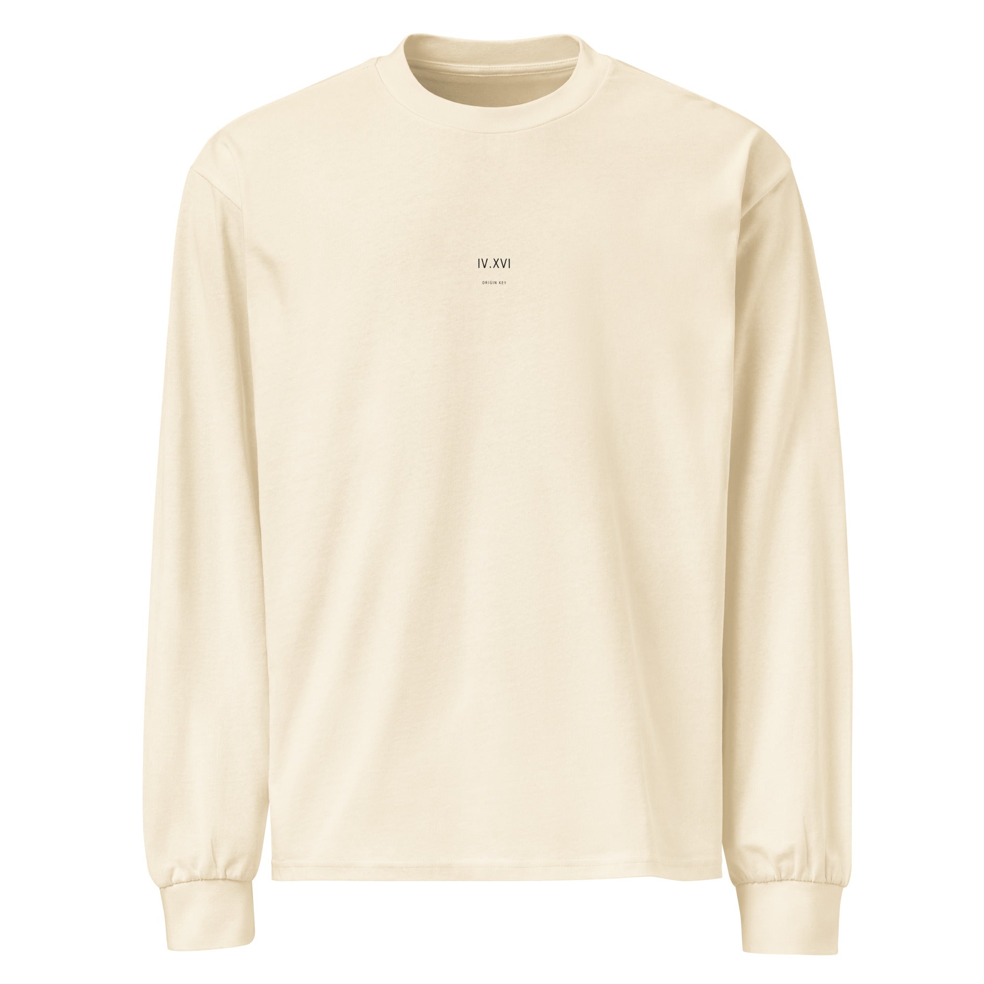 The Origin Key Long Sleeve Ecru front Printful mockup