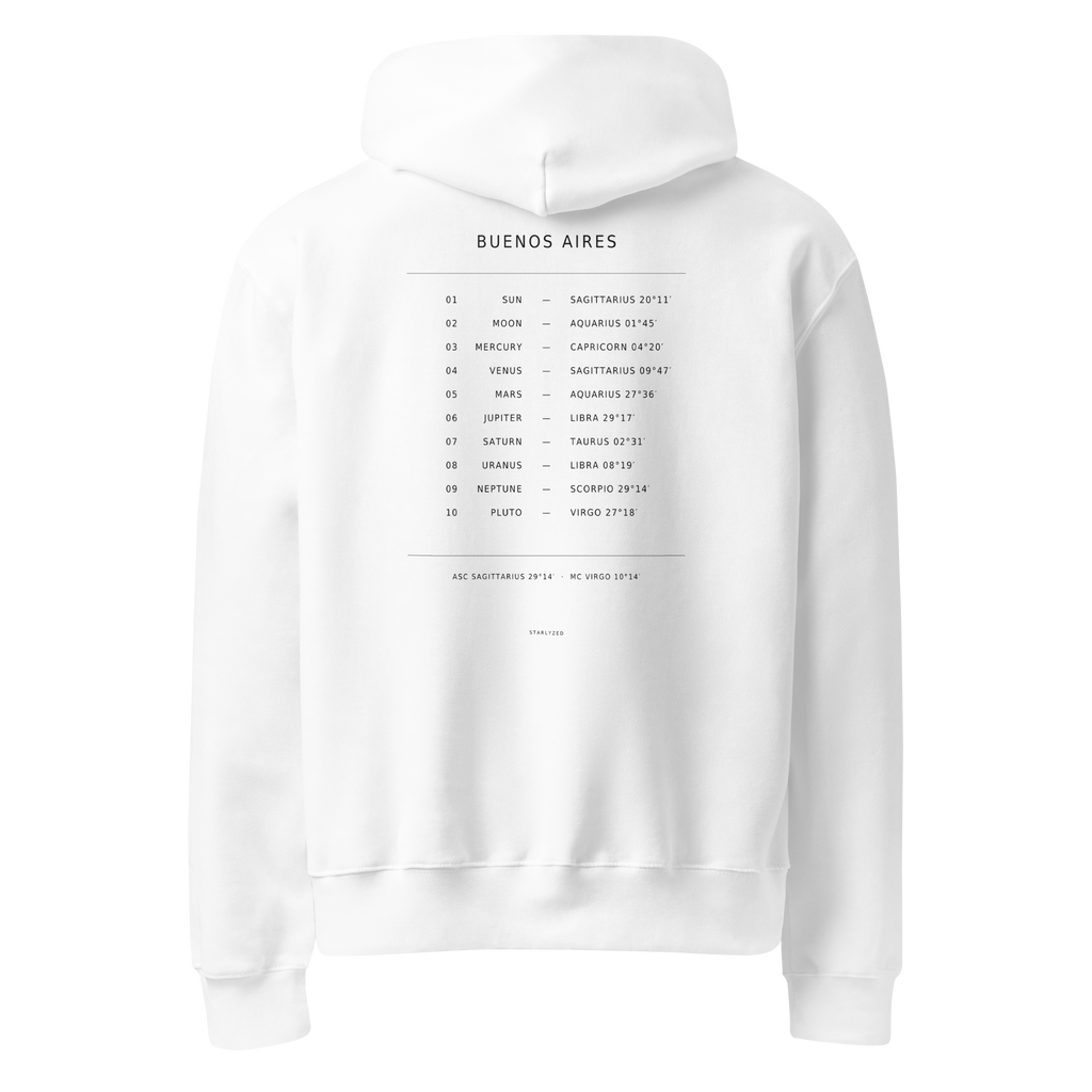 The Tracklist Hoodie, White — personalized birth chart apparel by Starlyzed