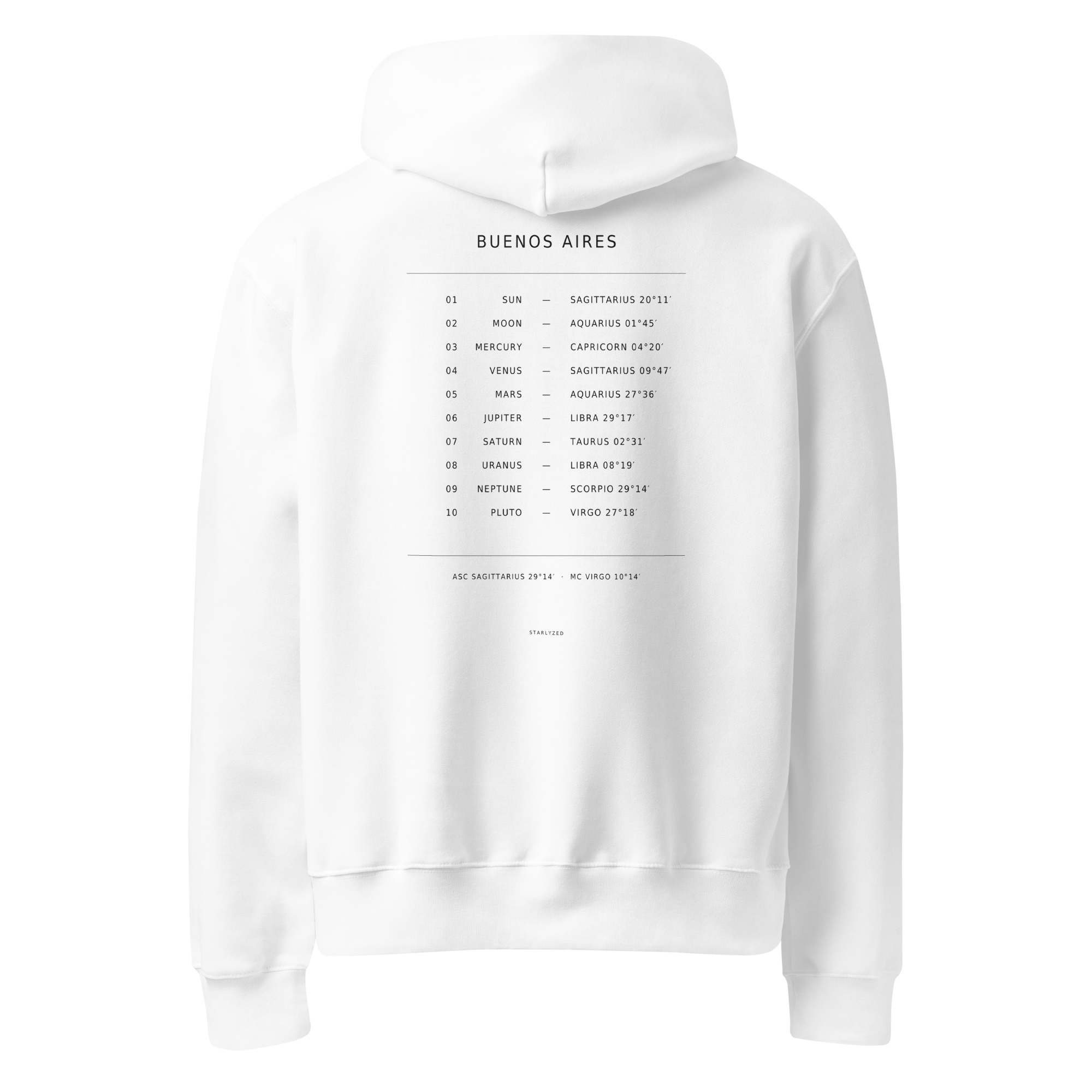The Tracklist Hoodie, White — personalized birth chart apparel by Starlyzed