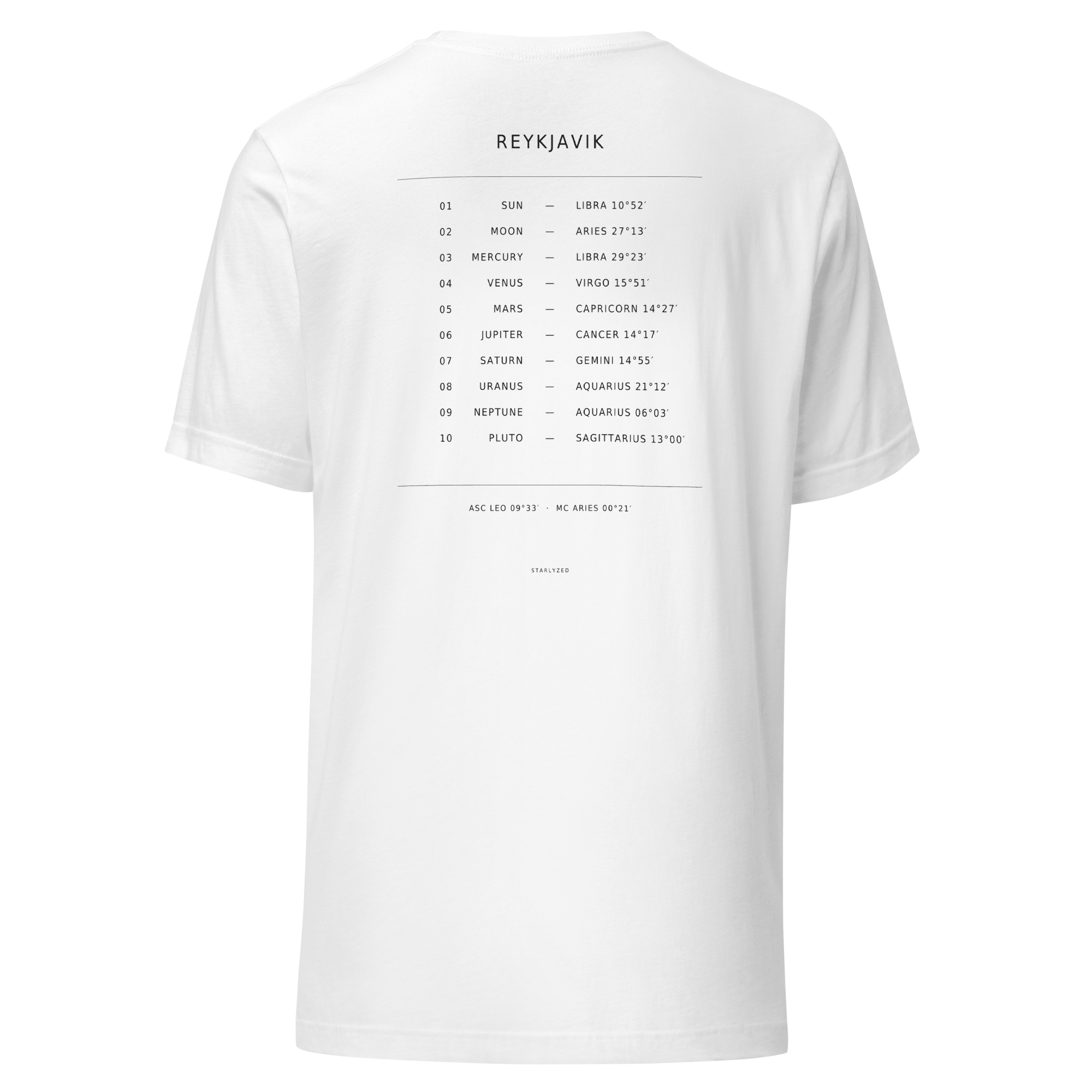 The Tracklist Tee, White — personalized birth chart apparel by Starlyzed