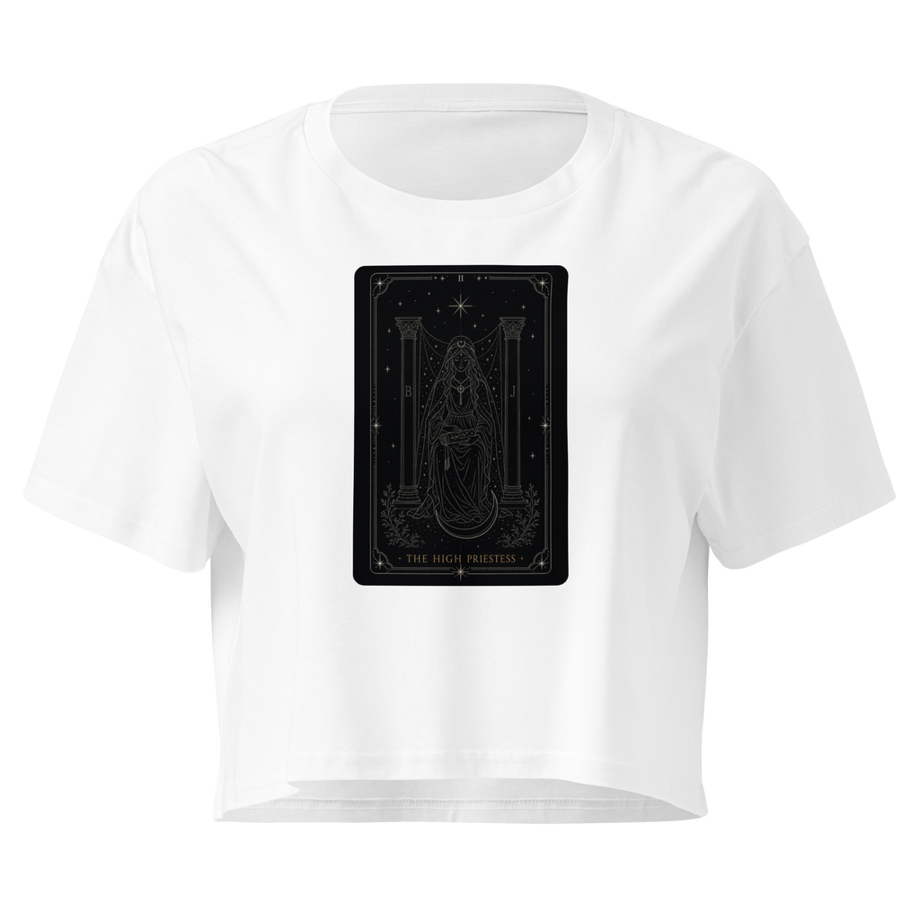 The High Priestess Tarot Crop Top - White