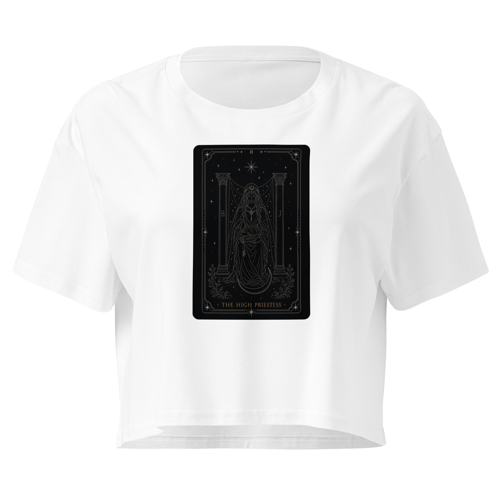 The High Priestess Tarot Crop Top - White