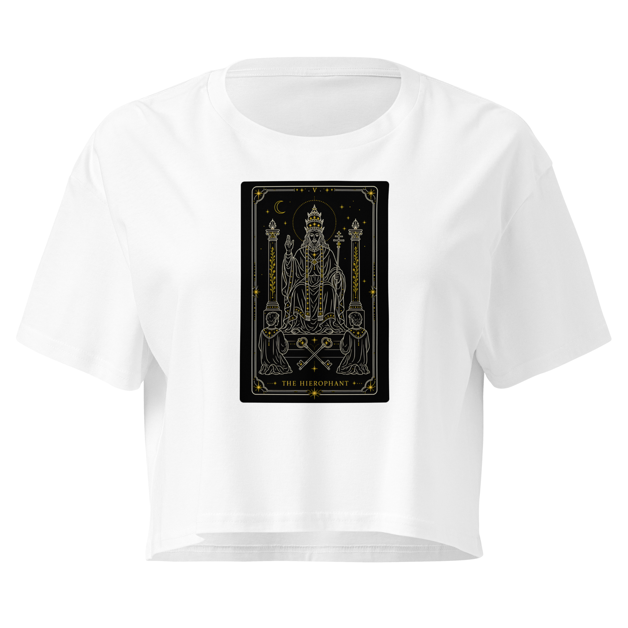The Hierophant Tarot Crop Top - White