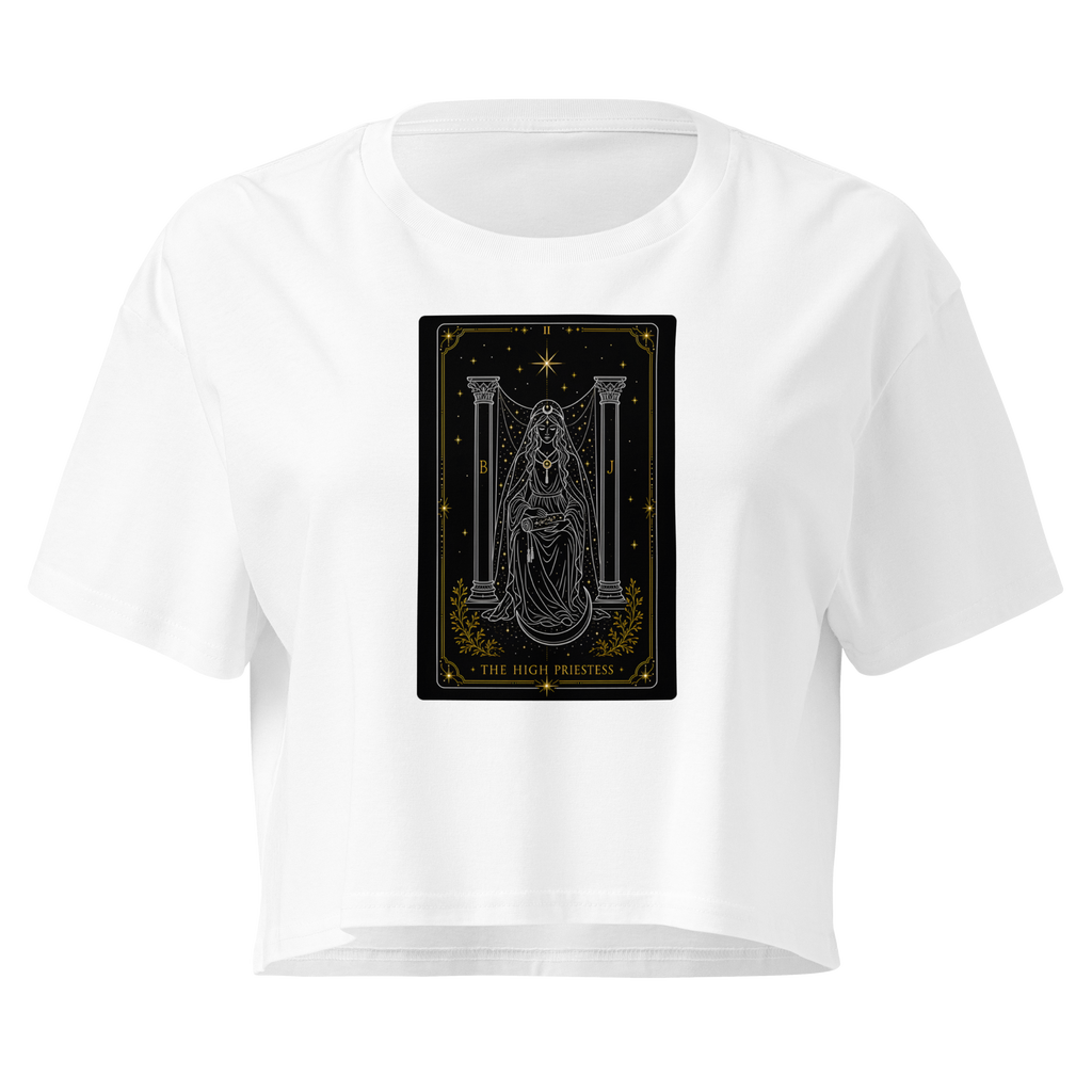 The High Priestess Tarot Crop Top - White