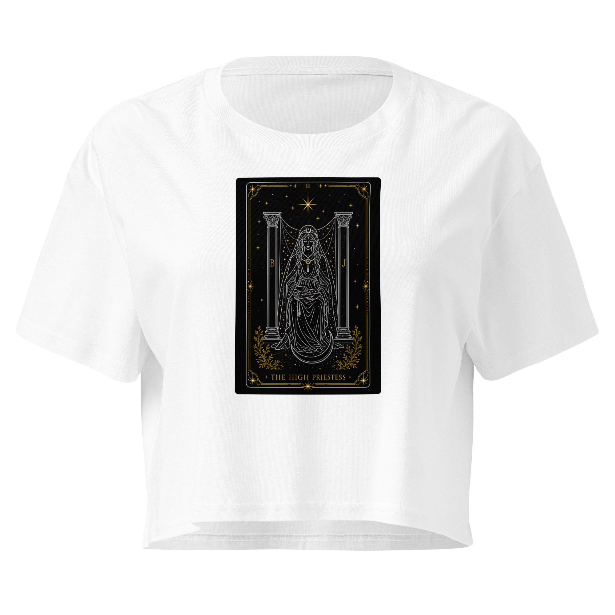 The High Priestess Tarot Crop Top - White