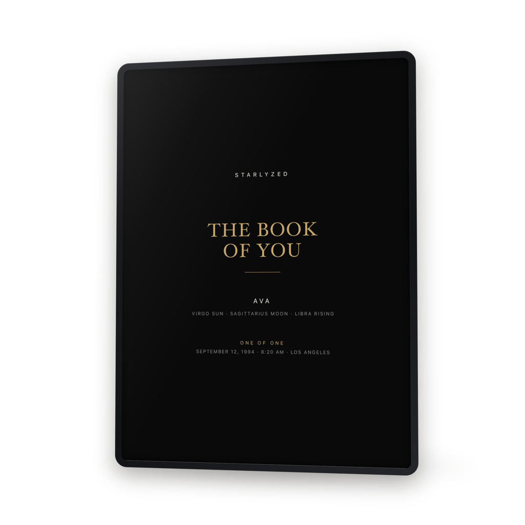 The Book of You, the personalised PDF open on a tablet, showing the cover cast for a sample chart