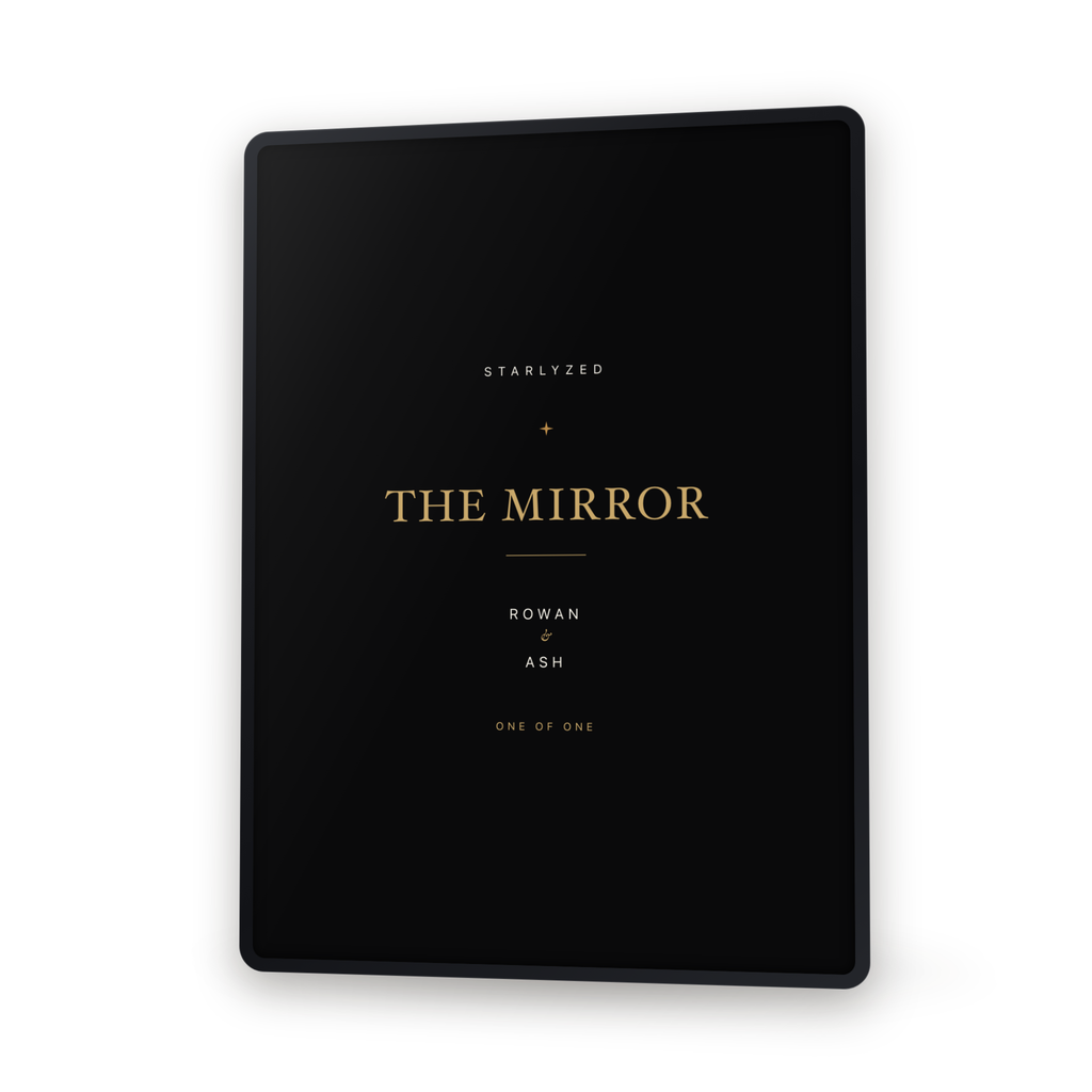 The Mirror, the personalised PDF open on a tablet, showing the cover cast for a sample couple