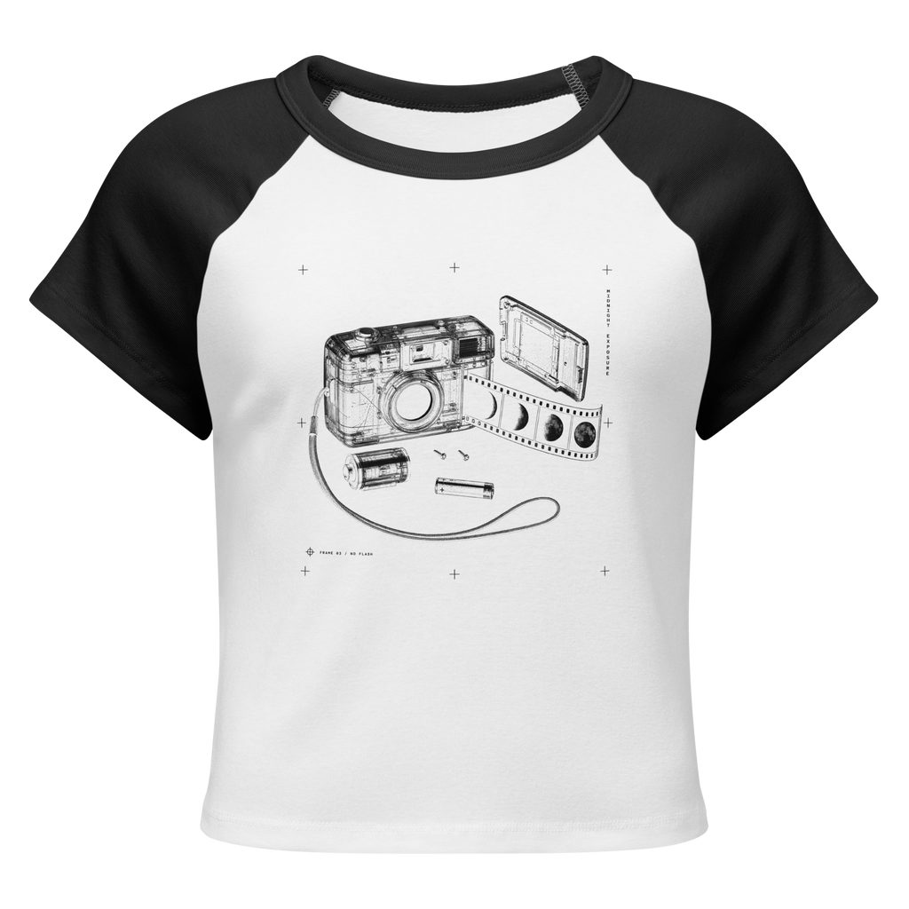 Midnight Exposure Raglan Baby Tee - White/Black front