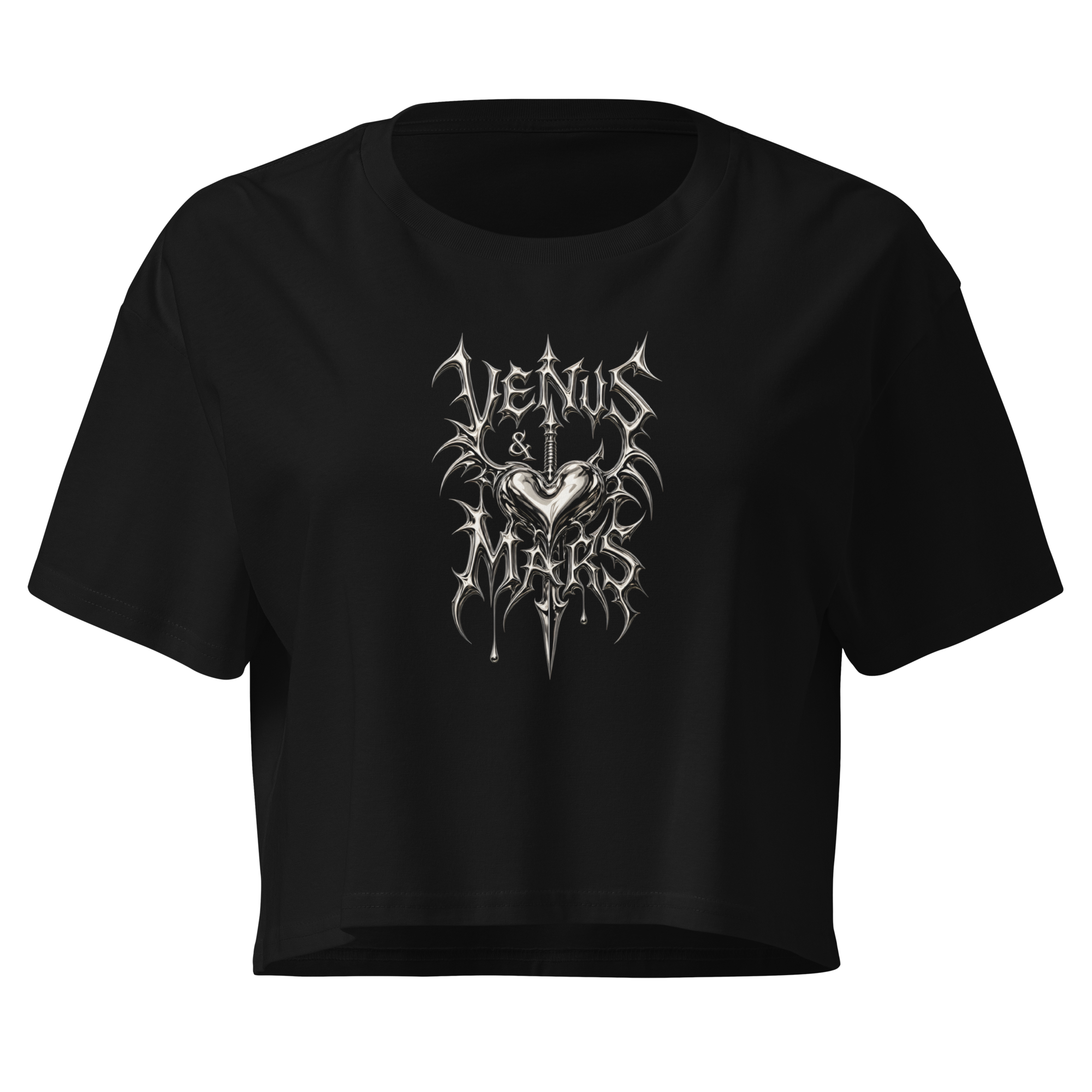 Metallic Gothic Crop Top - Black