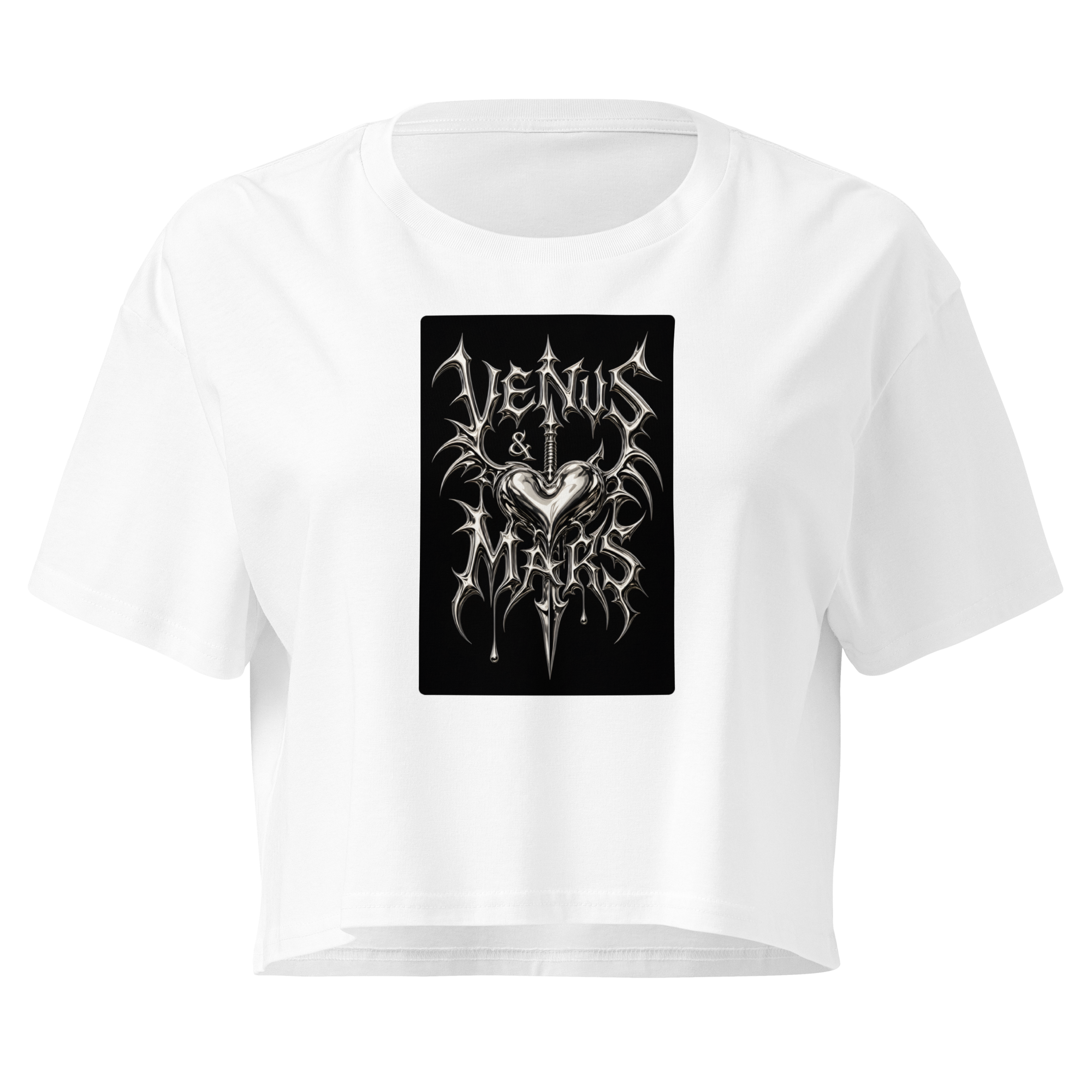 Metallic Gothic Crop Top - White