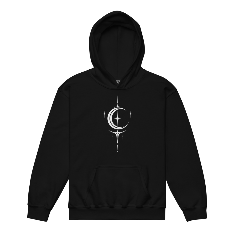 Moon and Star Sigil Youth Hoodie - Moon Sigil Black flat front