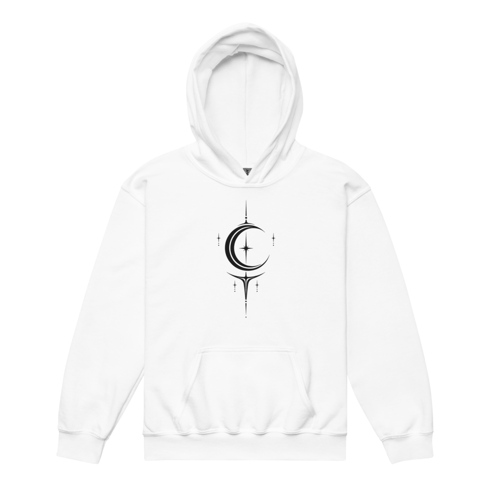 Moon and Star Sigil Youth Hoodie - Moon Sigil White flat front