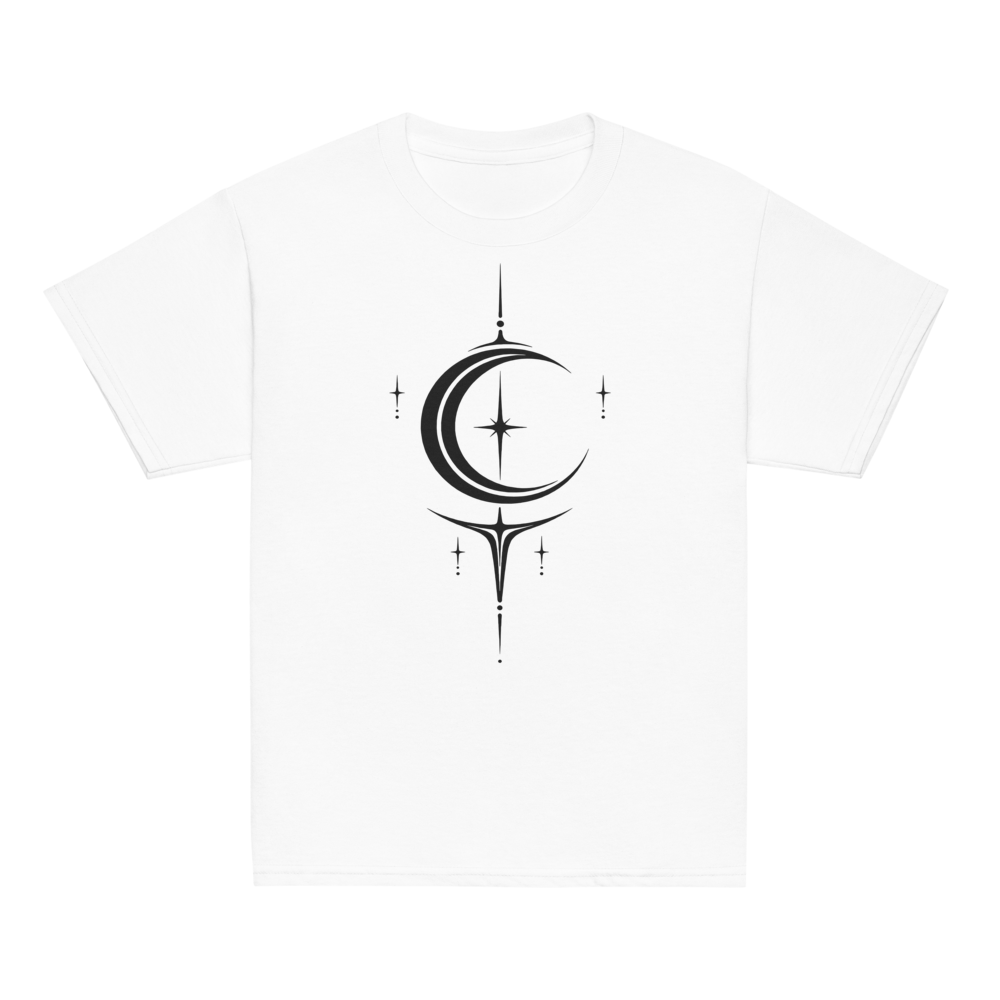 Moon, Star, and Sun Sigil Youth Tee - Moon Sigil White flat front