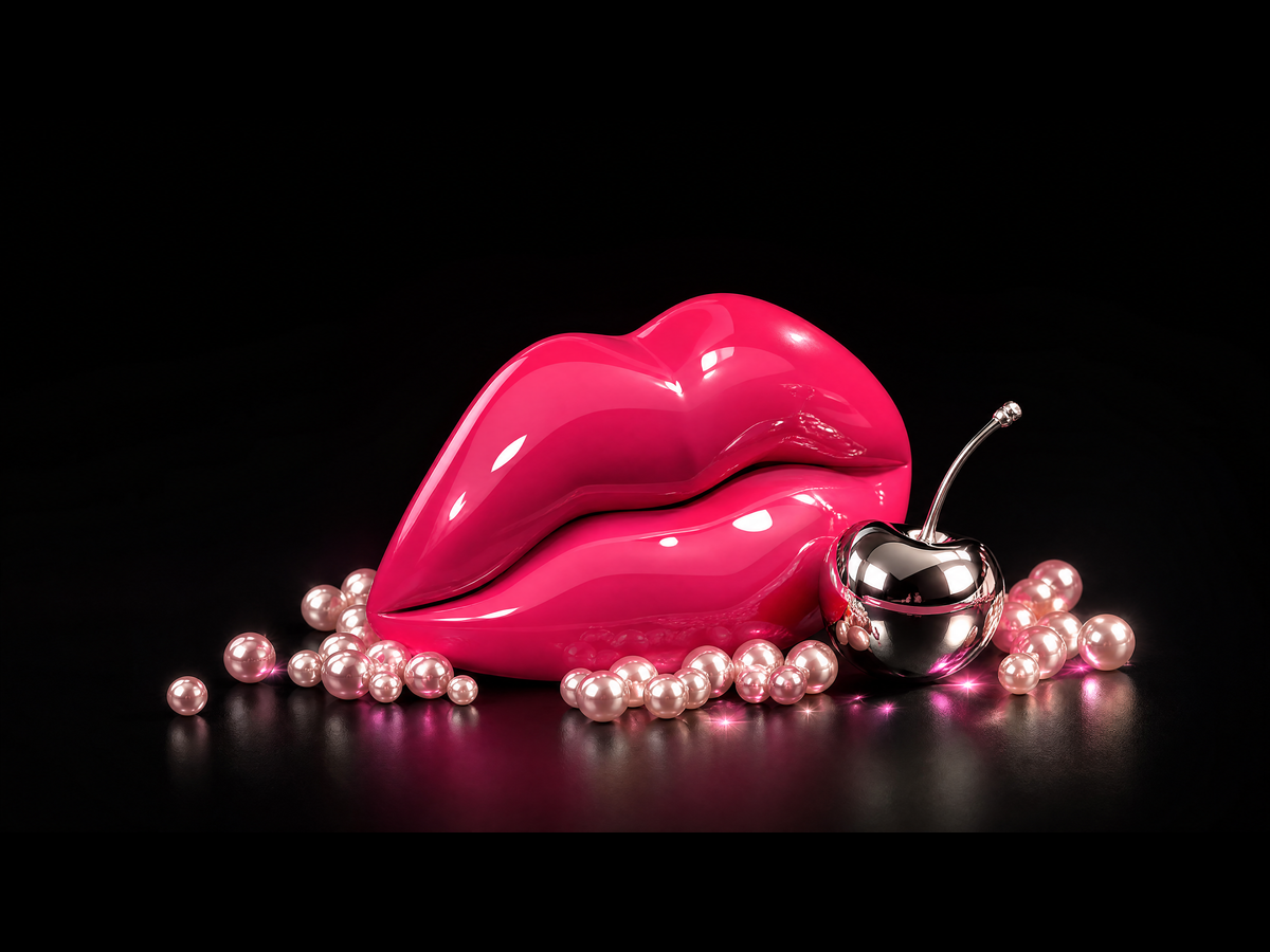 Glossy pink lip-shaped resin sculpture