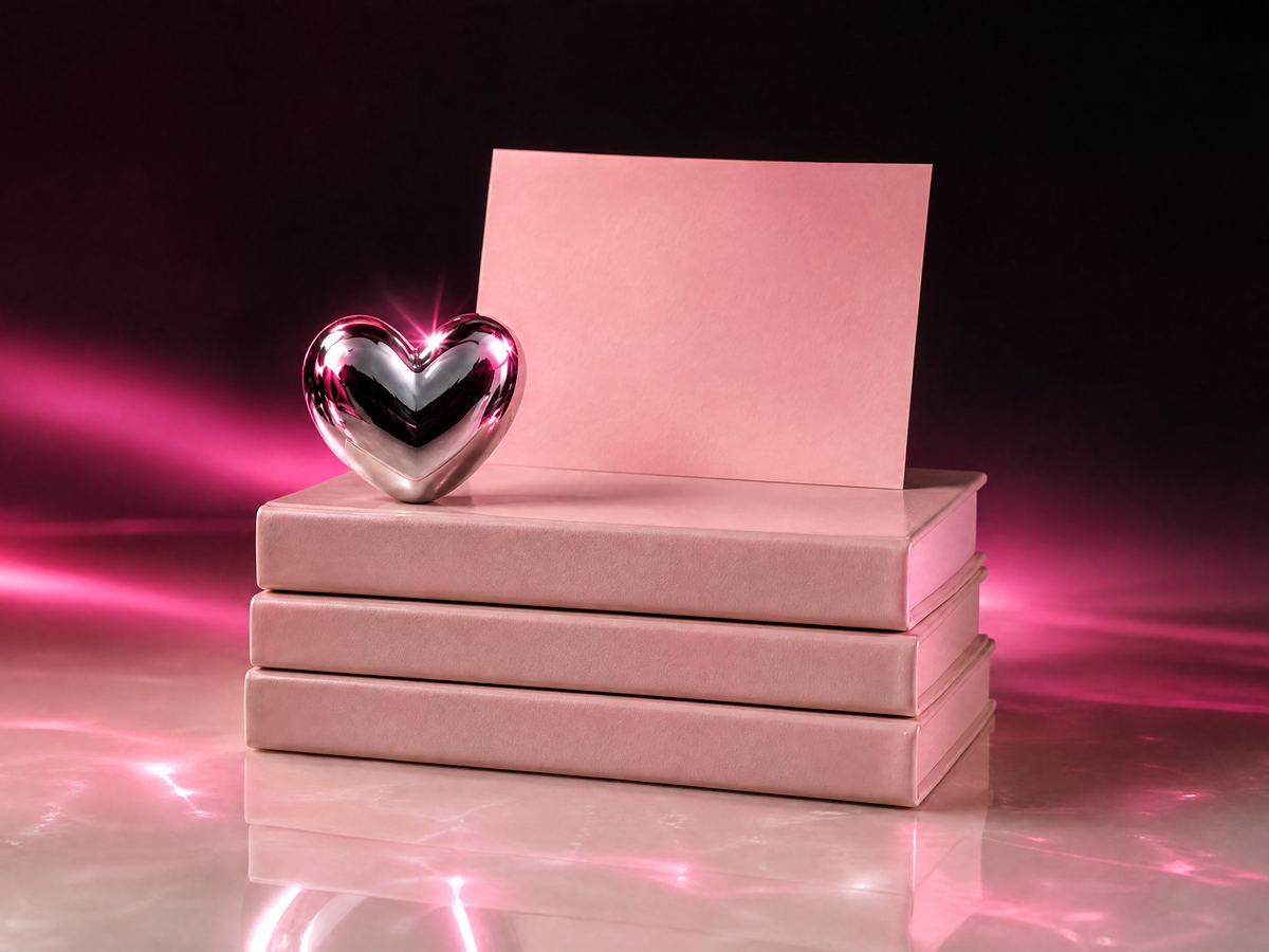 Blank books and a smooth chrome heart charm